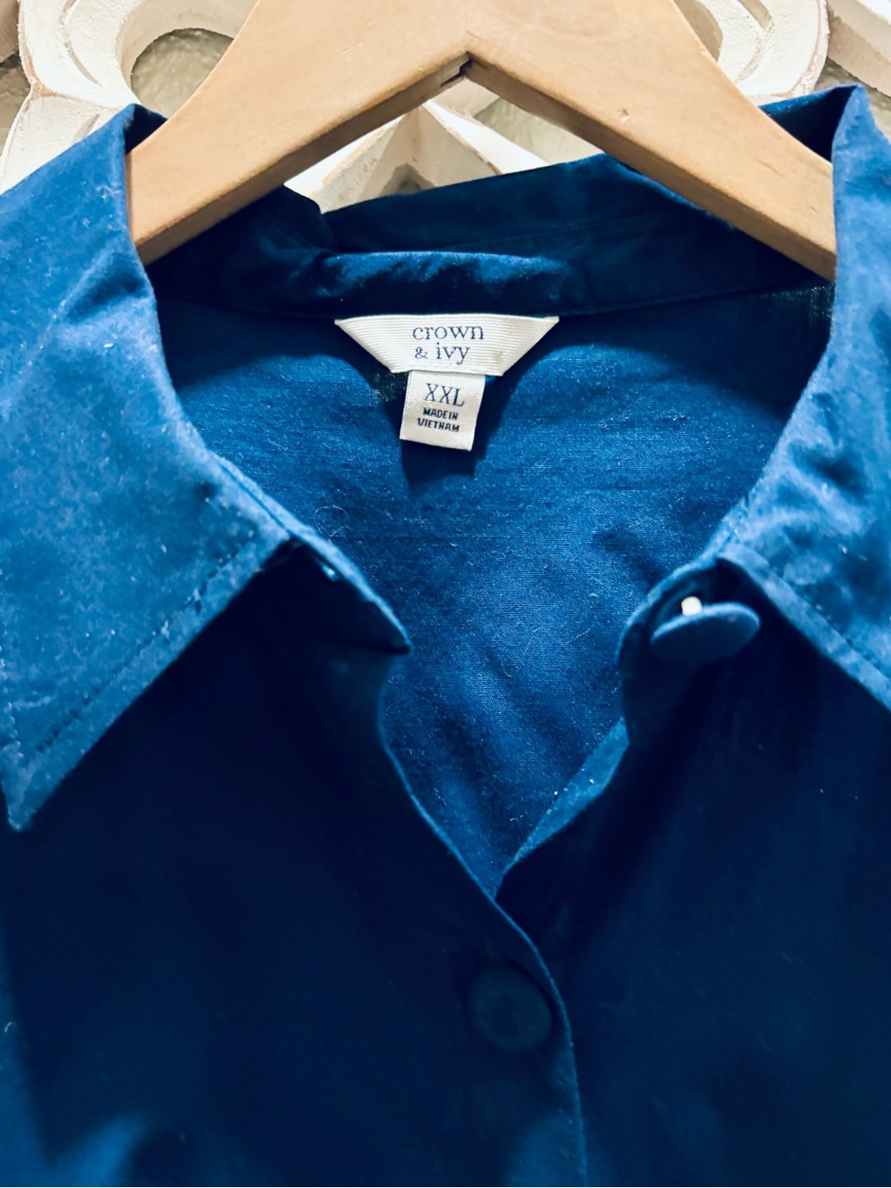 Crown & Ivy Navy Ruffle-Sleeve Button Down Shirt Dress - Picture 6 of 8